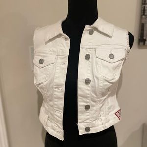 Guess white denim no-sleeve Corset vest